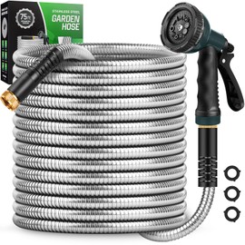 Amayrose Garden Hose with 10-Function Nozzle, Leak-proof Metal Connector Hose, No Knots, Kink-Free, Lighter, Anti-Pets, Wear-Resistant, 3/4 GHT, Water Hose for Garden, Yard, Outdoor（75 FT）