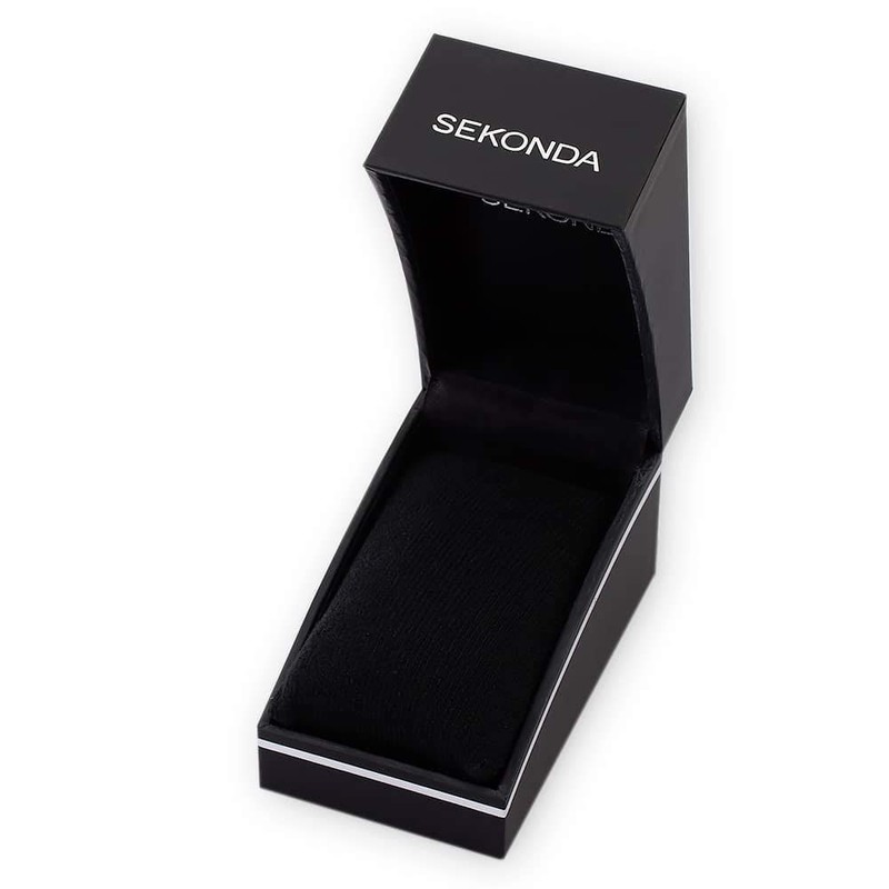 Sekonda Black Leather Silver and Rose-Gold Dial Strap Watch 1686