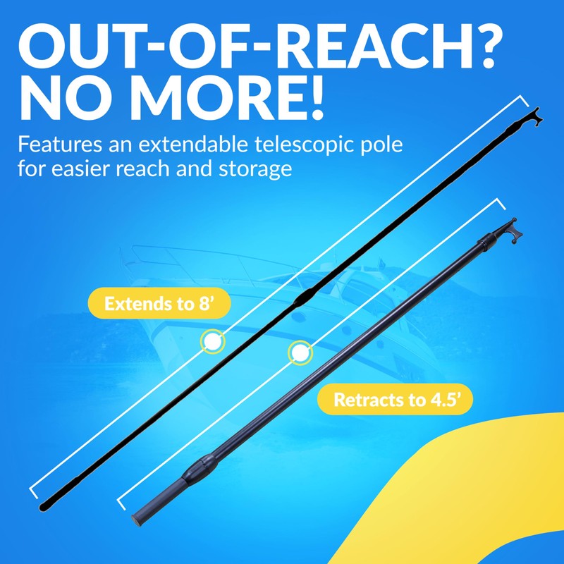 4.5' to 8' Extendable Boat Hook with Unique H-Shaped Dual