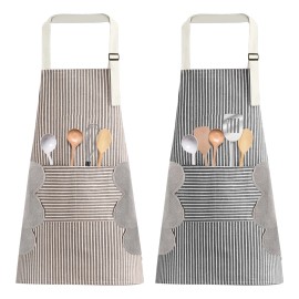 2 Pzs Mandil Delantal Impermeable Ajustable Para Chef Mesero Negro/café Stripes
