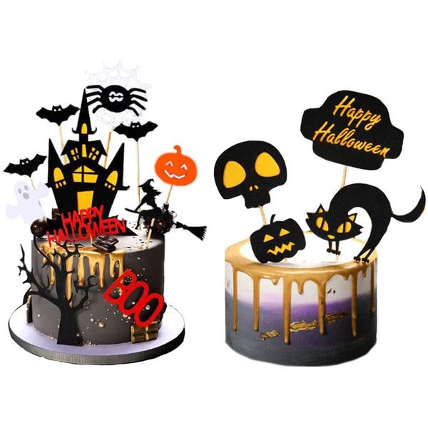 Set of 15 Halloween Cake Topper,Cake Topper Haunted House Cake Topper Halloween Cake Decoration Ghost Cake Decoration Pumpkin Cupcake Decoration for Wizard Party Ghost Party Spider Party