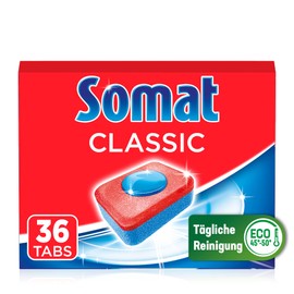Somat Classic Dishwasher Tabs (36 Tabs), Dish Rinse Tabs for Powerful Cleaning, Rinse Tabs Leave Radiantly Clean Dishes, Even at Low Temperatures