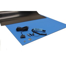Groundhug by Scientific Americas - ESD Anti Static Mat - Soldering Mat with Anti Static Wrist Strap & Dual Common Point Grounding Cable - Heat Resistant, Dual Layer Rubber - 2' x 3', Blue