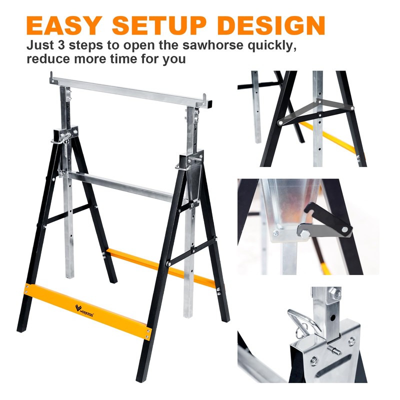 WORKESS Metal Saw Horses 2 pack Folding Heavy Duty 880