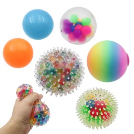 OMJMYY 6 Stück Stressbälle, Regenbogen Squeeze Bälle Anti Stress Ball mit Wasserperlen Squishy Stress Ball Stressbälle Kinder für Kinder und ErwachseneBeruhigung bei ADHS und Angst Stressabbau