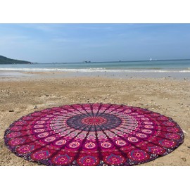 raajsee Purple Round Beach Tapestry Hippie/Boho Beach Blanket Mandala/Indian Cotton Throw - Round Tablecloth/Home Decor/Indie Rug Yoga Mat Meditation Picnic Rugs 178 CM / 70 INCHE Circle