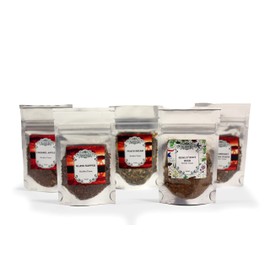 Nelson's Tea - Most Popular Caffeine Free Tea Sampler - Caramel Apple, Glass Slipper, Peach Dream, Really Root Beer, Strawberry Orange Peach - Sample Sizes