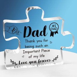 Yimofy Gifts for Dad Acrylic Puzzle Plaque Dad Gifts from Daughter Son, Christmas Father's Day Birthday Thanksgiving Day Gifts for Dad, Acrylic Puzzle Piece Ornaments Gift Ideas for Father from Kids