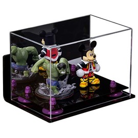 Better Display Cases Versatile Acrylic Display Case - Small Rectangle Box with Mirror, Purple Risers, Wall Mount and Black Base 9.5" x 6" x 6.5" (A005, V43)