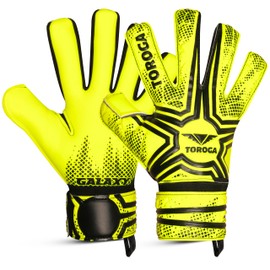 TOROGA Football Goalkeeper Gloves For Boys, Kids Children Youth Soccer Goalie Gloves with 4mm Latex Finger Spine Protection (Yellow Flat+Negative Cut, 10 - For L-XL(ADULT), Ambidextrous)