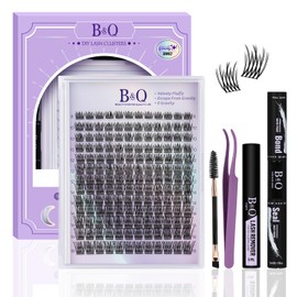 B&Q Lash Extension Kit for Beginners BM02 Eyelash Extension Kit 156pcs D Curl Flat Matte Lash Clusters Kit Natural and Soft Lash Kit Flat Band 8-18 Mixed Individual Lashes Kit Double Tips(FDset-BM02)