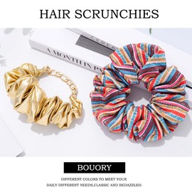 Bouory Soft Big Hair Scrunchies Polka Dot Hair Ties Red Bandana Scrunchies Elastics Thick Ponytail Holders for Women and Girls 4PCS (Type F), red, green, white, purple