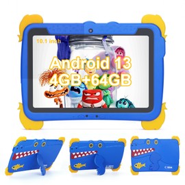 C idea Android 13 Kids Tablet,10.1 inchTablet for Kids,Children Tablet 4GB RAM+64GB ROM(1TB TF), FHD IPS Screen,Pre-intalled IWAWA,6000mAh Battery,5G WiFi|Great Gift for Toddler(Blue)
