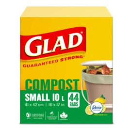 Glad 100% Compostable Bags - Small 10 Litres - Lemon scent, 44 Compost Bags