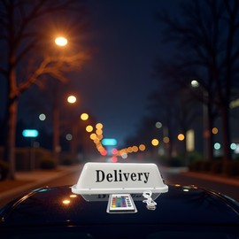 LEEYIKE Delivery Car Roof Sign USB Rechargeable Battery 24 Key IR Remote Controller Colorful Light with Magnetic Base 14inch