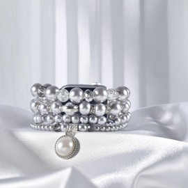 CAGOS Pearl Bracelet Compatible with Apple Wath Bands 42mm 44mm 45mm Women, Natural Pearl Beaded Charms Pretty Straps Dressy Designer Jewelry Stretchy iWatch Bands for Series 9/8/7/6/5/4/3/2/1/SE,