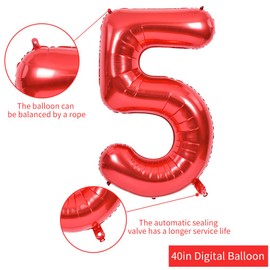 TONIFUL 40 Inch Red Large Numbers Balloons 0-9, Number 5 Digital 5 Helium Balloons, Foil Mylar Big Number Balloons for Birthday Party Anniversary Supplies Decorations
