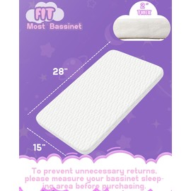 WELLZEE Rectangle Bassinet Mattress 28"x15"x2", Comfy & Supportive Baby Mattress, Fit for Chicco LullaGo Anywhere Portable, Simmons Kids Twin, Simmons Kids By The Bed City Sleeper Bassinet