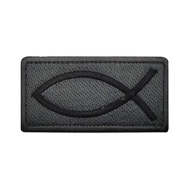 Fish Patch Ichthys Jesus Fish Patch Embroidered Tactical Morale Patches Applique Fastener Hook and Loop(Grey)