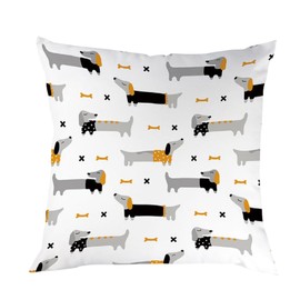 The Crafty Owl Throw Pillow Cover Cute Mixed Dogs and Dachshunds Decor Adults Children. 18 X 18 inches. Double Sided. (Grey/Black/Orange Dachshunds)