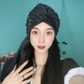 Swimming Cap, Women's, Swim Cap, For Long and Short Hair, Loose, Stretchy, Turban Style, Wrinkled Knot, Pearl Included, Lightweight, Stylish, Swimming Cap, Solid Color, Beanie, For Swimming Practice,