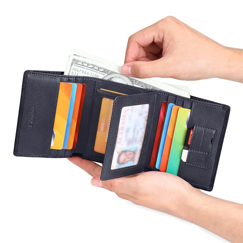 Trifold Wallets for Men Genuine Leather Large Capacity RFID Blocking,