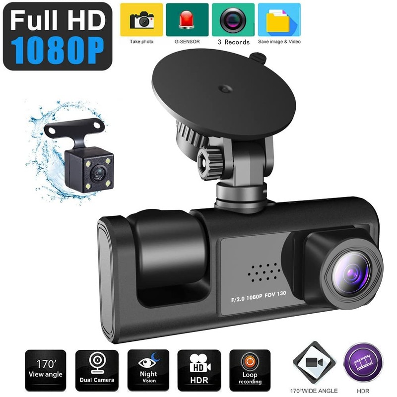 Oewnvmd 3 Camera Lens Front and Rear Inside Dashcam HD