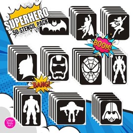 Superhero themed Glitter Tattoo Stencils - Perfect for kids temporary tattoos for Superhero birthday parties and events