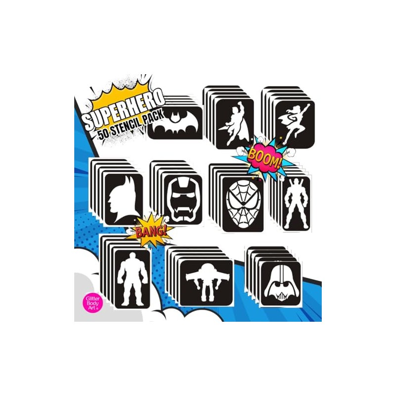 Superhero themed Glitter Tattoo Stencils - Perfect for kids temporary
