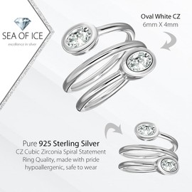 Sterling Silver CZ Cubic Zirconia Spiral Statement Ring, Size 5-9 for Christmas, New Year, Wedding, Engagement, Valentine Day,Women's Day (Silver 7)