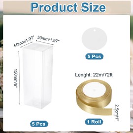 MECCANIXITY 5 Pcs Clear Gift Boxes, 50x50x150mm Clear Boxes for Favors with Gold Ribbon Blank Tag, Plastic Gift Box for Wedding, Party Favors, Candy Boxes, Home Birthday Decor