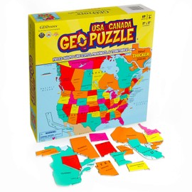 GeoToys — GeoPuzzle USA and Canada — Educational Kid Toys for Boys and Girls, 69 Piece Geography Jigsaw Puzzle, Jumbo Size Kids Puzzle — Ages 4 and up