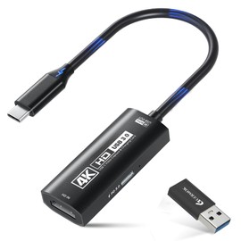Guermok 4K USB3.0 Video Capture Card with PD 100W, 4K@60FPS or 2K@144FPS HDMI to USB-A/C Capture Card for Streaming, Works with Pad, Tablet, MacOS, Switch2/1, Laptop, PC, Camera, VR, Black