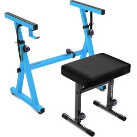 Liquid Stands Keyboard Stand and Bench Set - Portable Heavy Duty Digital Piano Stand for 54-88 Key Electric Pianos & Adjustable Piano Bench, Chair, Stool - Keyboard Music Stand and Seat (Light Blue)