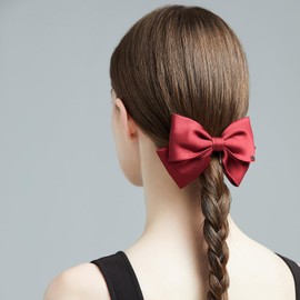 Vintage Double Bow Hair Clip for Women, SHE'S FREE STYLE JUST FOR YOU Romantic Classic Bow Hair Clips with Premium Polyester, Elegant Hair Accessory Gift (Red)