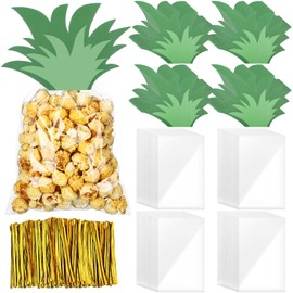 Yexiya 100 Set Pineapple Party Favors Bags Hawaiian Pineapple Cello Bags with Twist Ties and Cards Luau Candy Cellophane Treat Bags for Cookies Candies Summer Hawaiian Holiday for Kids and Adults
