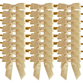 Micomon 50pcs 2-1/2" Gold Satin Ribbon Bows with Twist Ties for Gift Wrapping Packing Christmas Decoration (Gold)