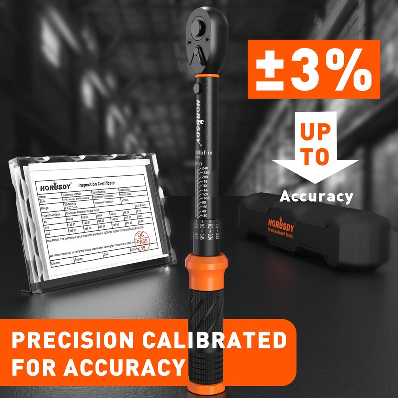 HORUSDY 1/4" Torque Wrench 4PCS Set, 20-240 in-lb Click Torque