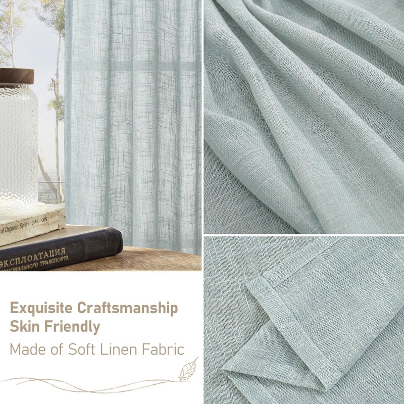 LAMIT Semi Sheer Linen Curtains 54 Inch Length 2 Panels,