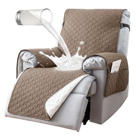 100% Waterproof Recliner Chair Covers That Stay in Place, Non-Slip Recliner Cover with 5 Pockets, Elastic Straps, Washable Reclining Chair Protector for Kids, Pets, Dogs, Khaki