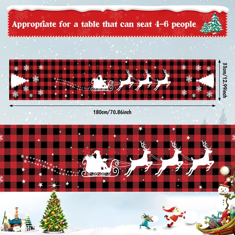 Table Runner Christmas Red, FUKPO Linen Christmas Table Runner Winter