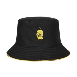 Unisex Duck Embroidered Bucket Hat Packable Fashion Fisherman Cap Summer Reversible Cap Black