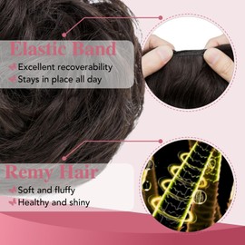 TESSHAIR Thick Human Hair Messy Bun, 100% Real Hair Bun Extensions for Women, Wavy Curly, 25g, #Natural Black