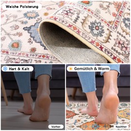 MAST DOO Washable Living Room Rug, 60 x 110 cm, Boho Short Pile Bedroom Rug, Oriental Vintage Rugs, Soft Non-Slip Design for Bedroom, Dining Room, Kitchens