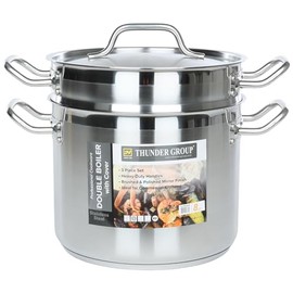 Thunder Group SLDB4008 3-Piece 8 Qt Double Boiler Set with Encapsulated Base for Restaurant Cafeteria | Induction Gas Electric Cooktop Safe | 10"D x 7-5/8"H, 8-7/8"D x 7-1/4, Stainless Steel | NSF