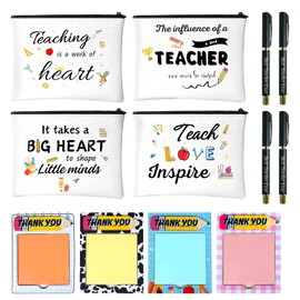 Teacher Gifts 4 Set Teacher Appreciation Gifts in Bulk | Teacher Appreciation Gifts in Bulk, Makeup Bag, Sticky Note, Pen, For Graduation End of Year Back to School Christmas