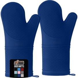 GORILLA GRIP BPA-Free Soft Silicone Oven Mitts, 14.5x8.3, Heat Resistant and Waterproof Cooking Gloves, Thick Cotton Lining, Flexible Gripping for Baking Grilling, Kitchen Potholders Set of 2, Blue