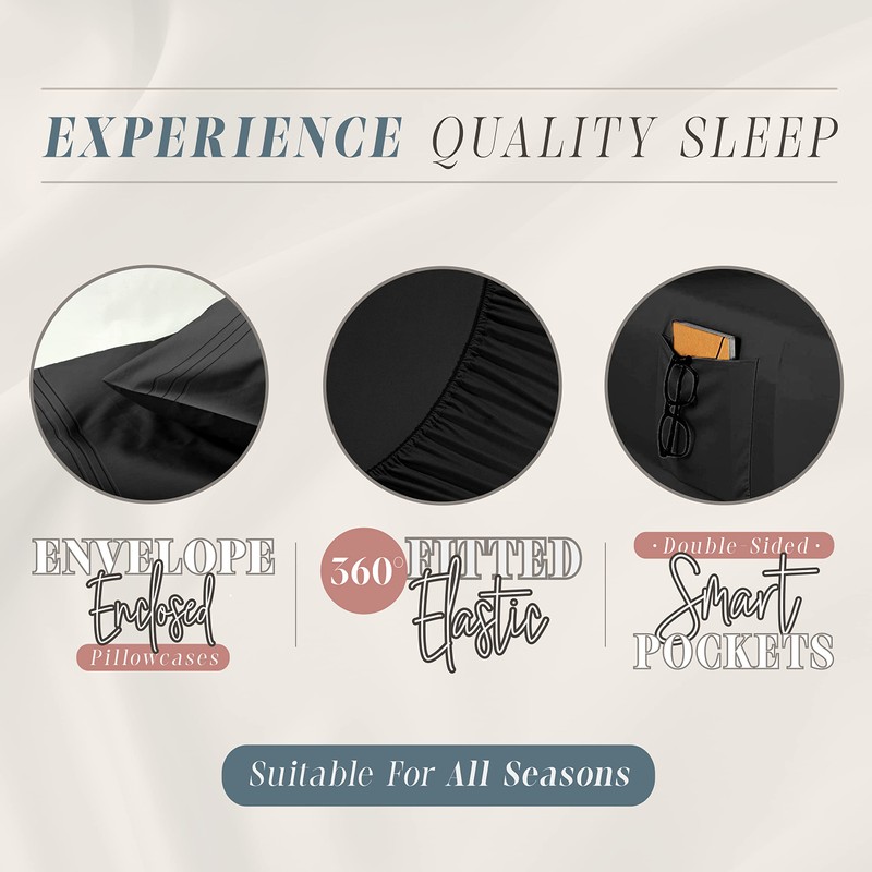 Elegant Comfort 4-Piece Solid Smart Sheet Set-Deep Pocket Fitted Sheet