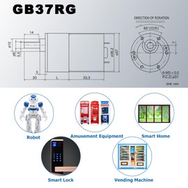 Greartisan DC 24V 5RPM Gear Motor High Torque Electric Micro Speed Reduction Geared Motor Eccentric Output Shaft 37mm Diameter Gearbox