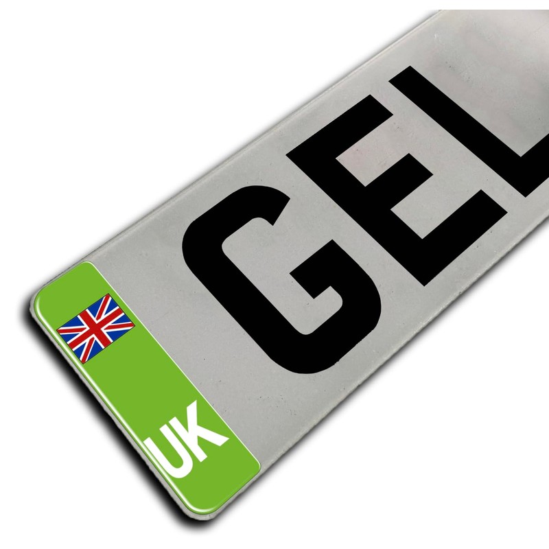 Slimline Domed Union Jack UK Vehicle Number Plate Stickers, Green,